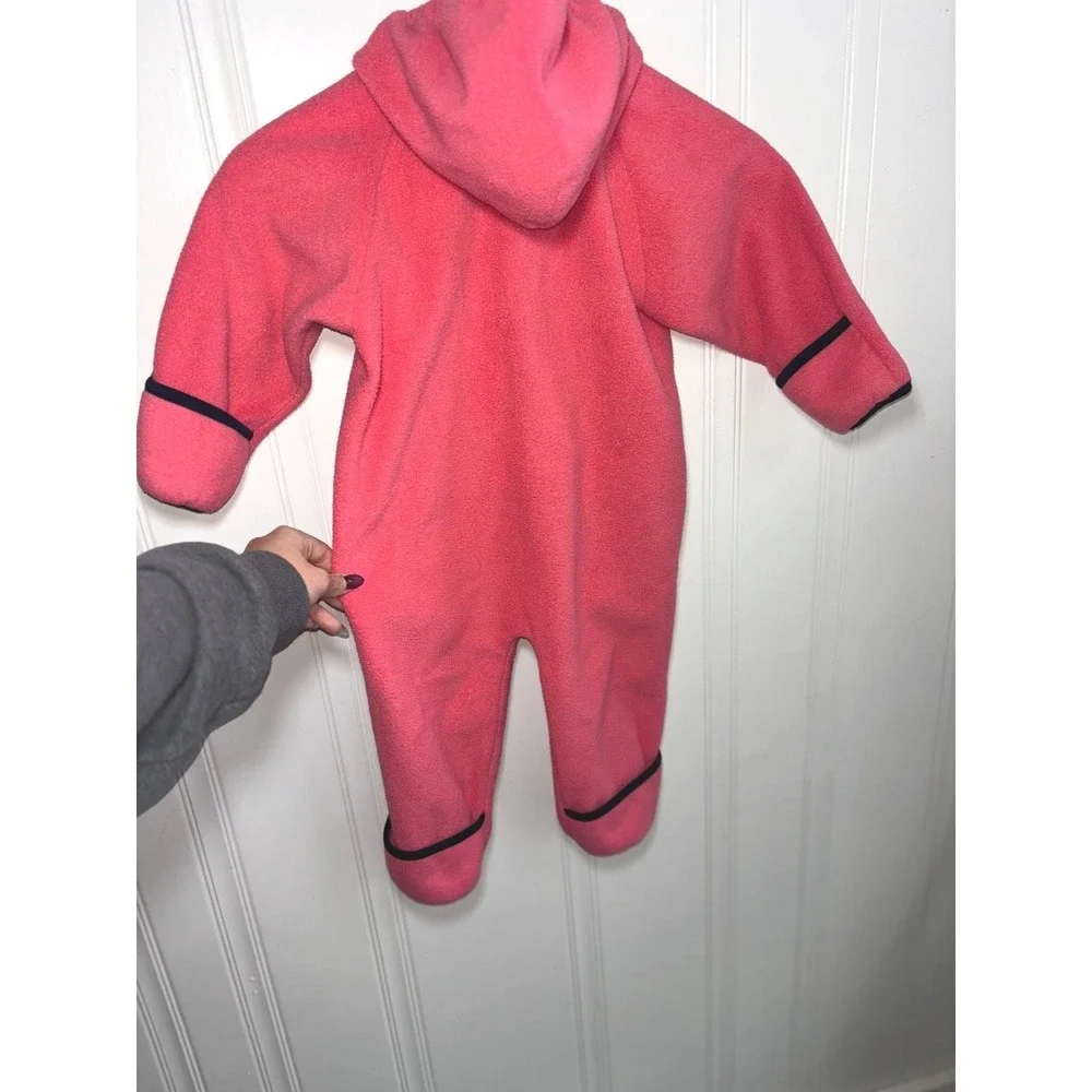 Talbots‎ Kids Pink Fleece Hooded Bunting Dual Zip Fold Over Mitts Footies 24M